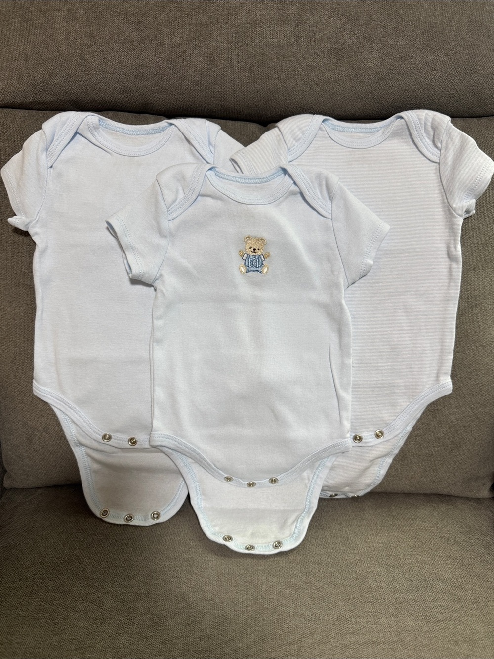 Little Me Light Blue Short-Sleeve One-Piece Bodysuits - 3 Pack